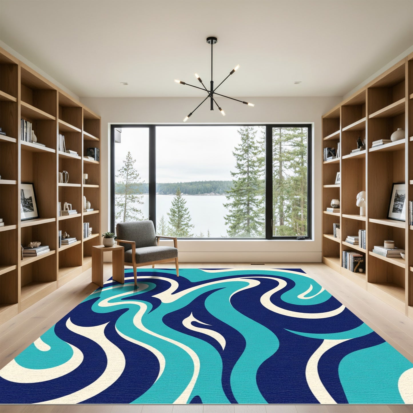 Deep Blue Swirl Flow Rug