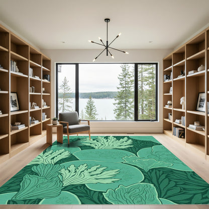 Emerald Green Leafy Art Nouveau Rug