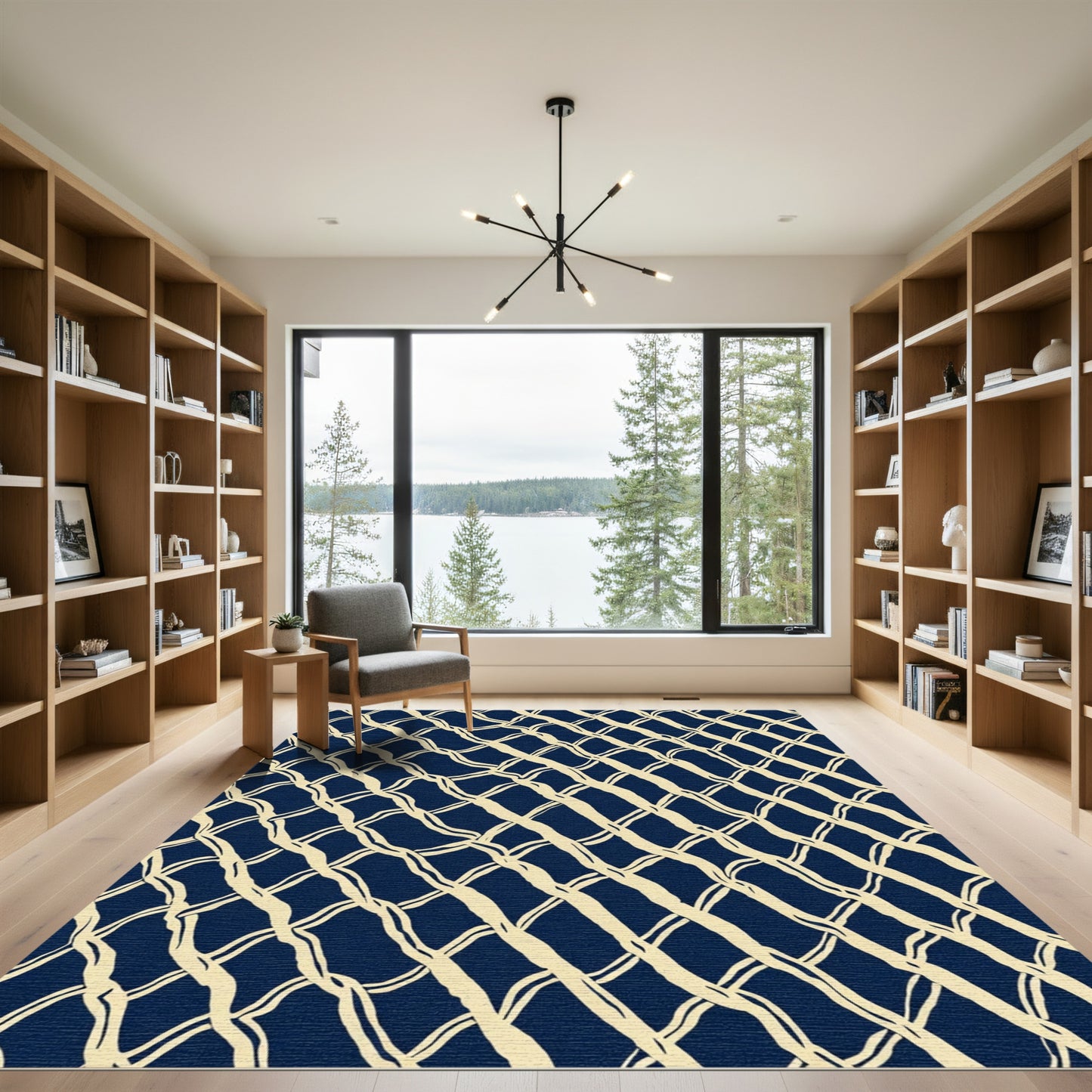 Navy Cream Interlocking Woven Rug
