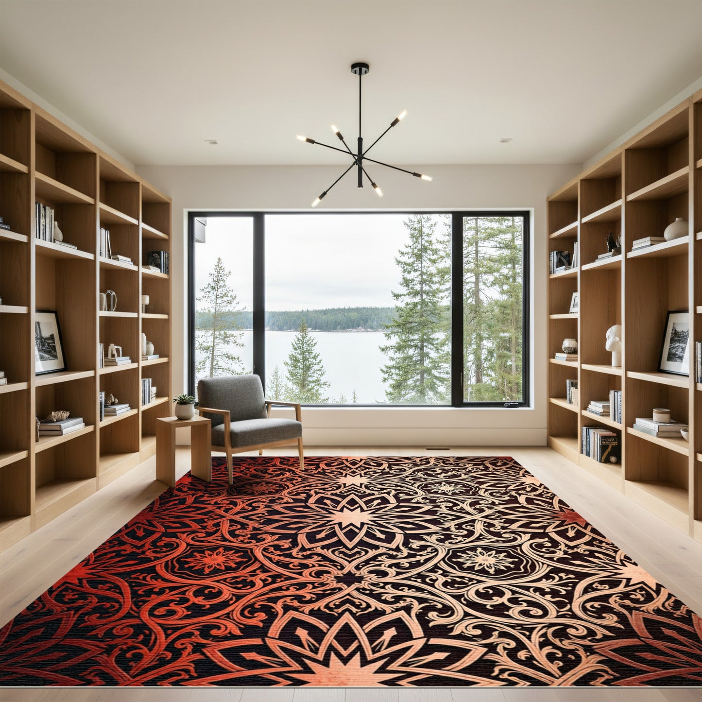 Red And Gold Floral Medallion Rug