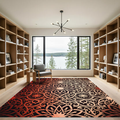 Red And Gold Floral Medallion Rug