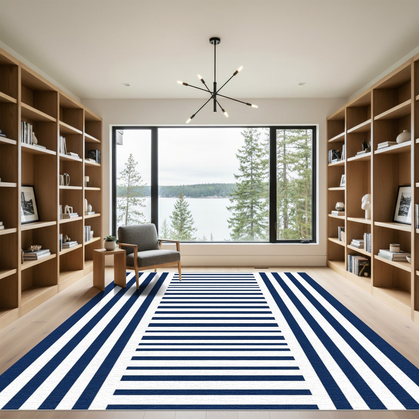 Navy White Vertical Horizontal Stripe Rug