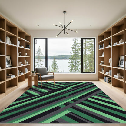 Modern Emerald Slate Diagonal Stripe Rug