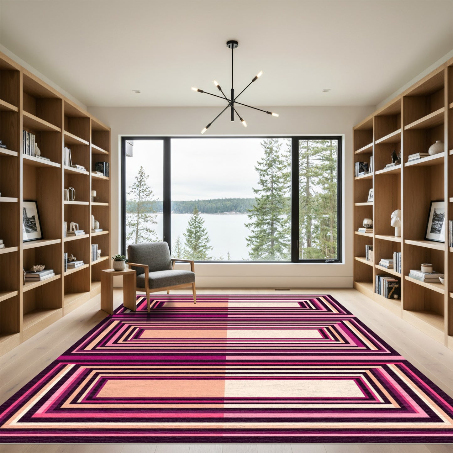 Modern Pink Geometric Rectilinear Rug