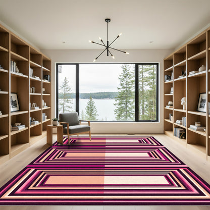 Modern Pink Geometric Rectilinear Rug