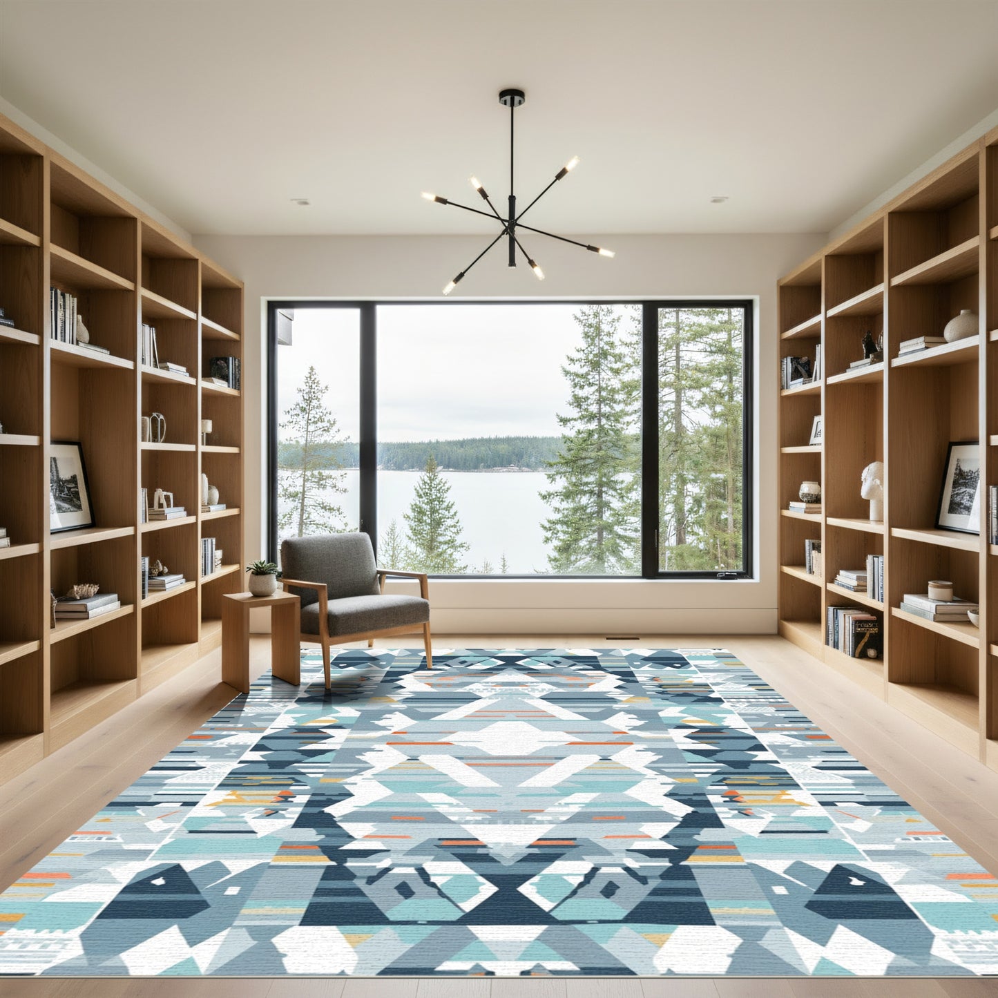 Geometric Teal Orange Tribal Summit Rug