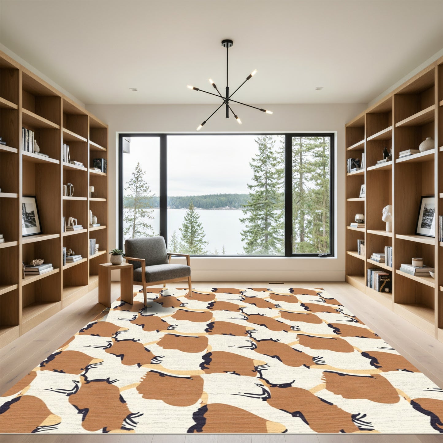 Abstract Terracotta Beige Shapes Rug