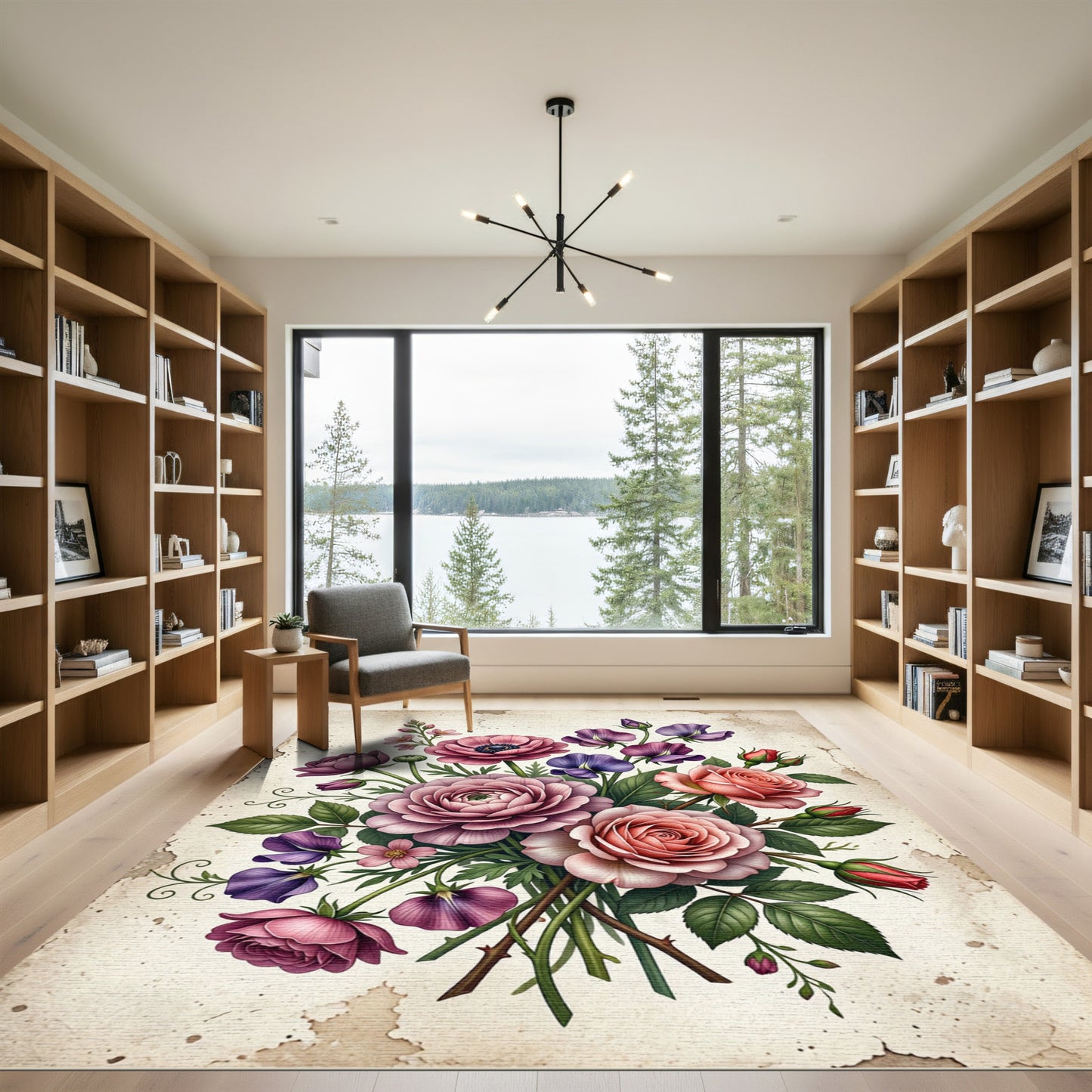 Romantic Pink Rose Floral Bouquet Rug