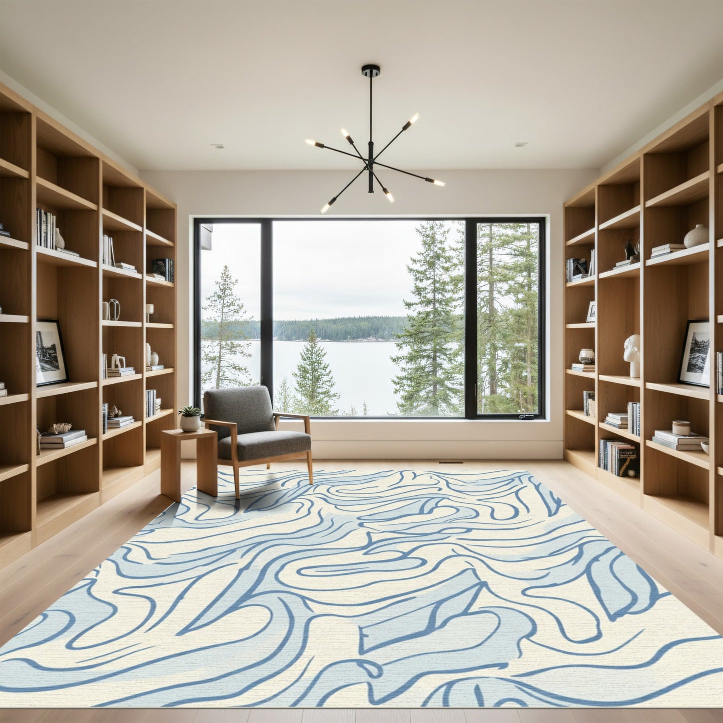 Abstract Blue Wavy Organic Flow Rug