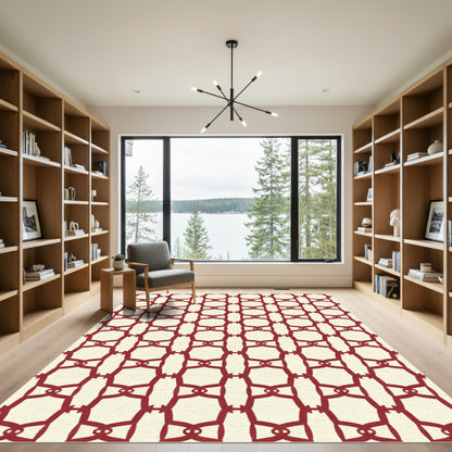 Crimson Cream Lattice Geometric Rug