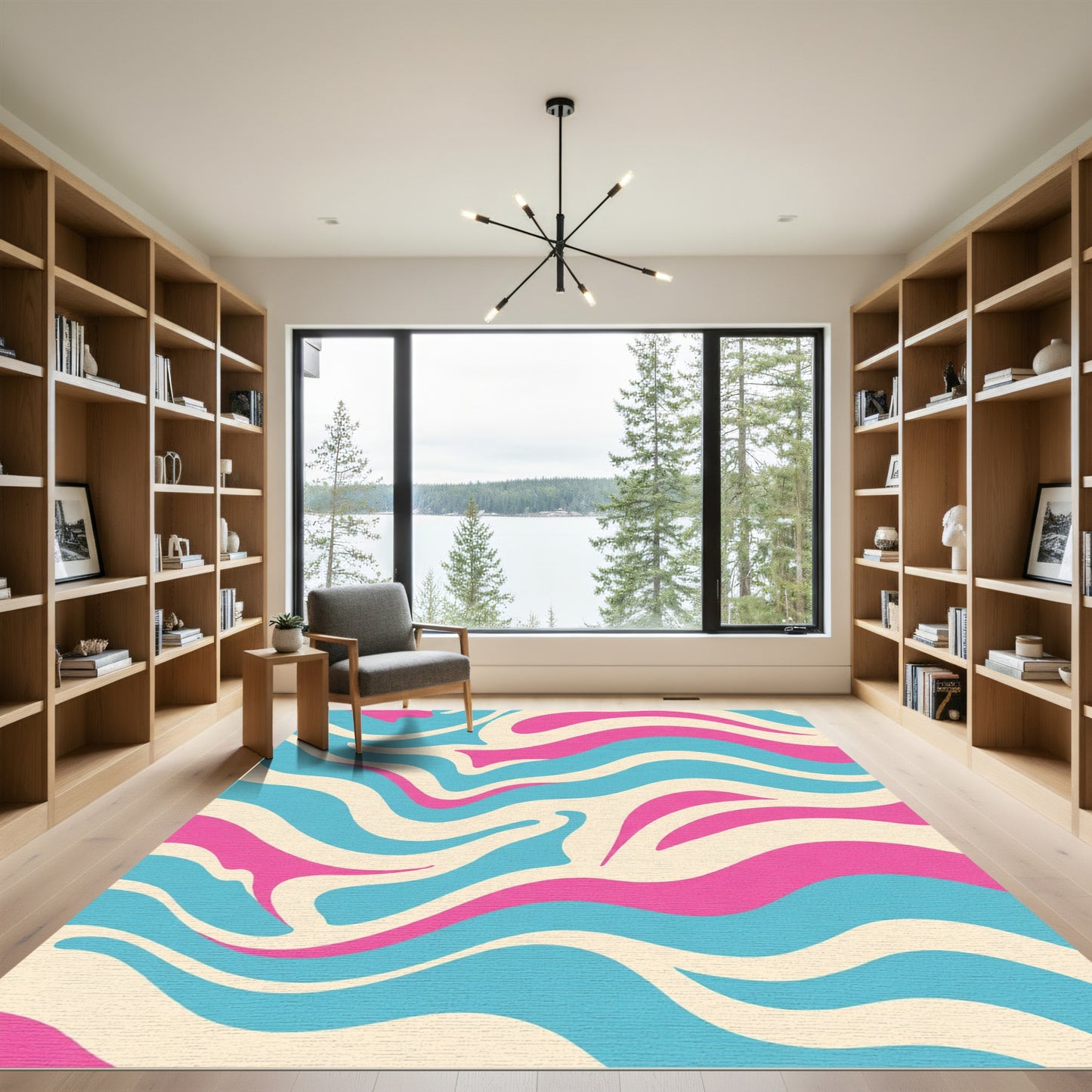 Swirling Pink Blue Cream Waves Rug