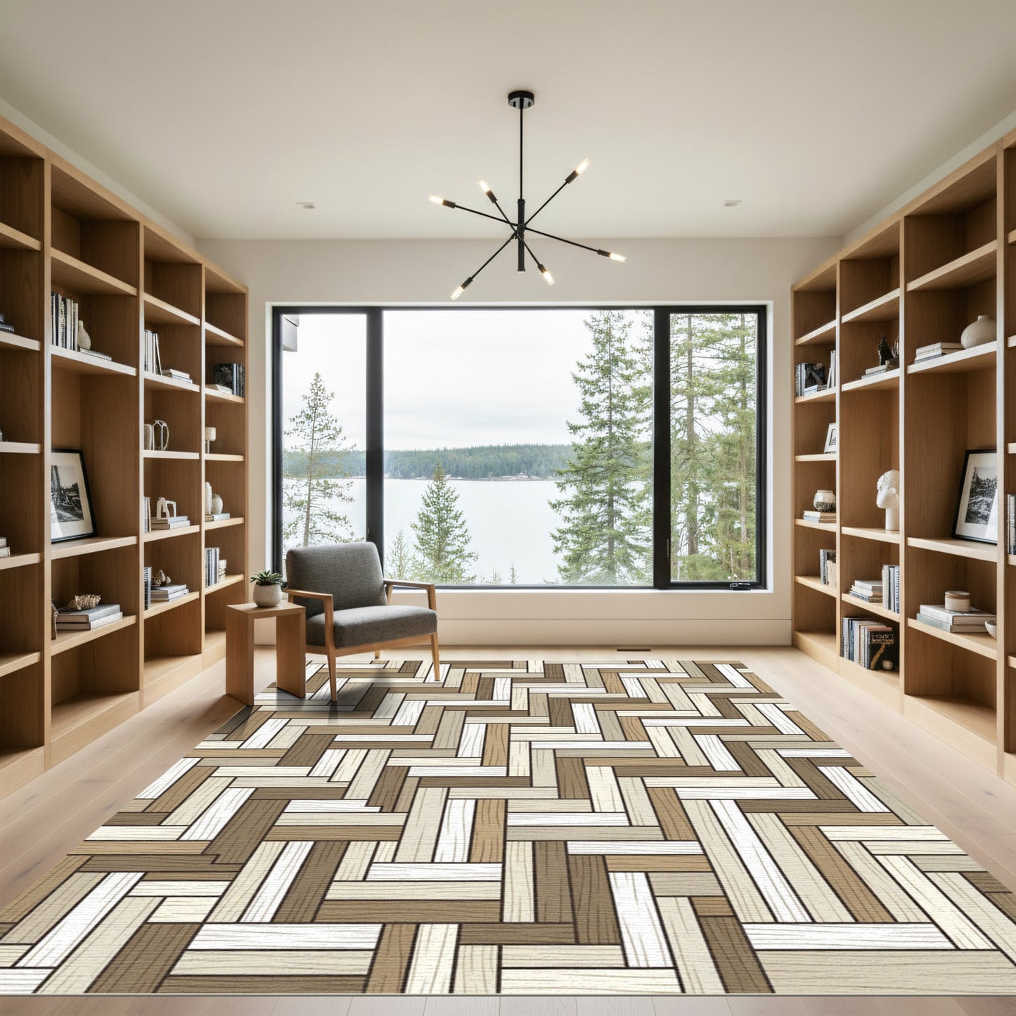Neutral Tones Herringbone Parallel Wood Plank Rug