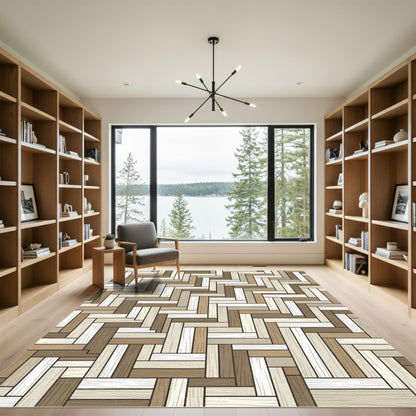Neutral Tones Herringbone Parallel Wood Plank Rug