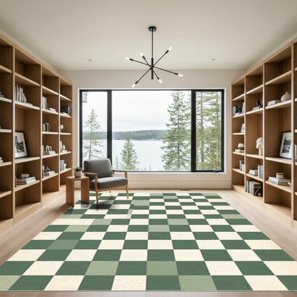 Sage and Cream Checkerboard Grid Rug