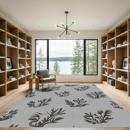 Dark Gray Botanical Leaf Cluster Rug