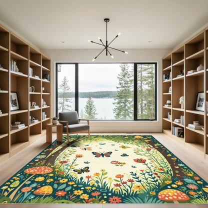 Whimsical Woodland Butterfly Garden Rug