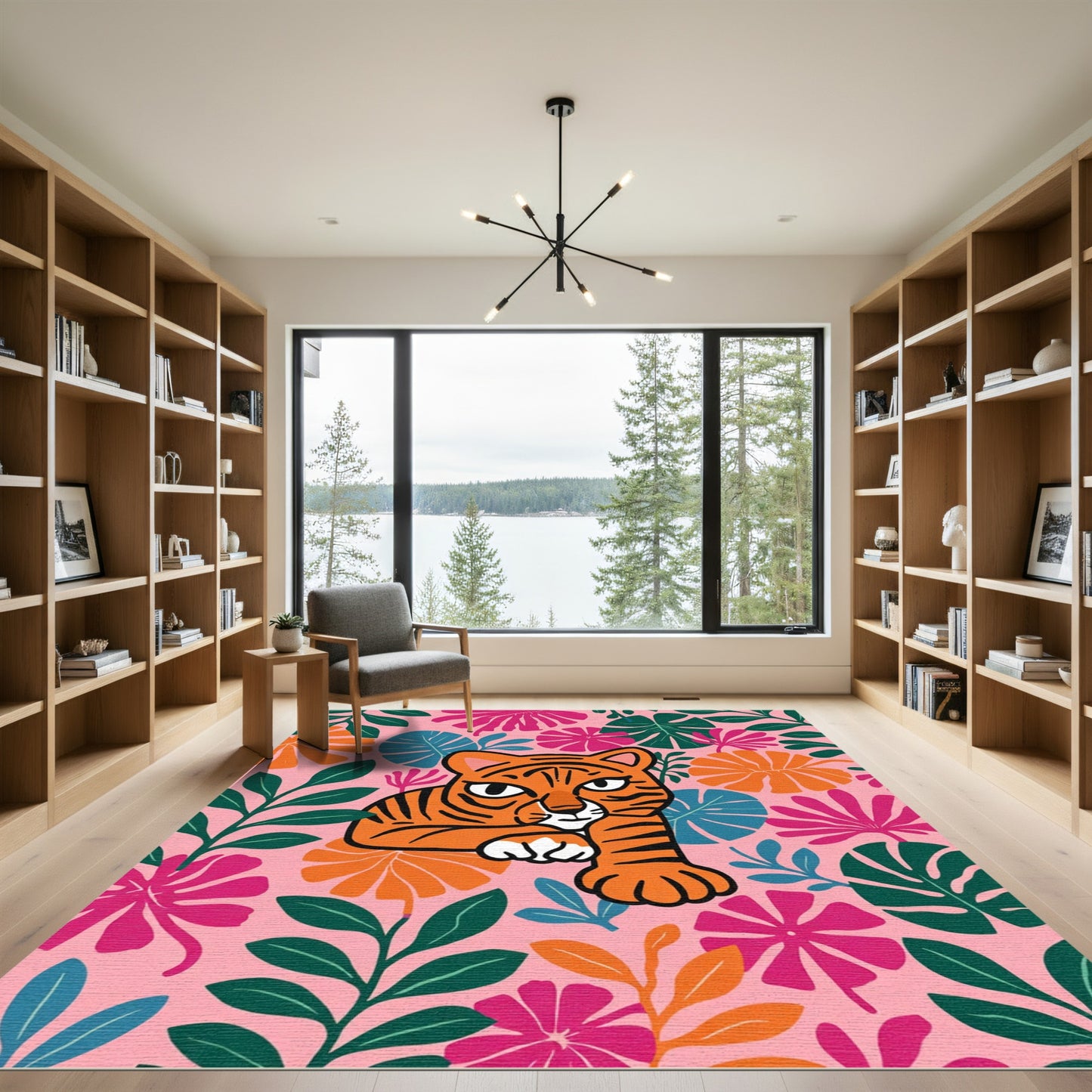 Joyful Tiger Floral Jungle Garden Rug