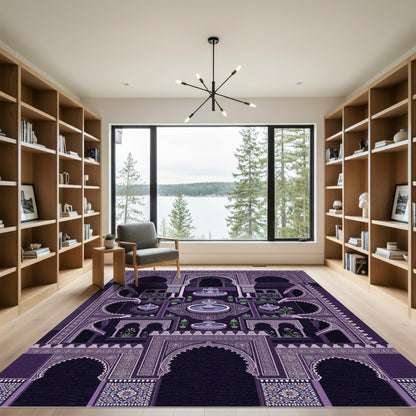 Ornate Purple Courtyard Fountain Rug