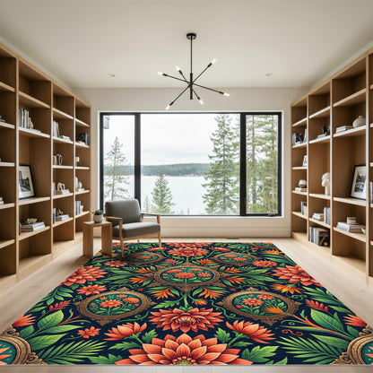 Vibrant Floral Medallion Botanical Garden Rug