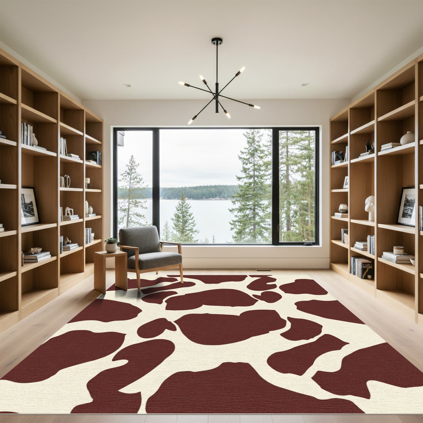 Brown White Spotted Organic Shape Rug