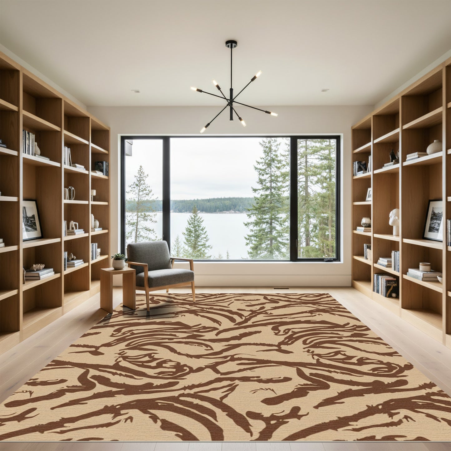 Brown Abstract Tiger Stripe Rug