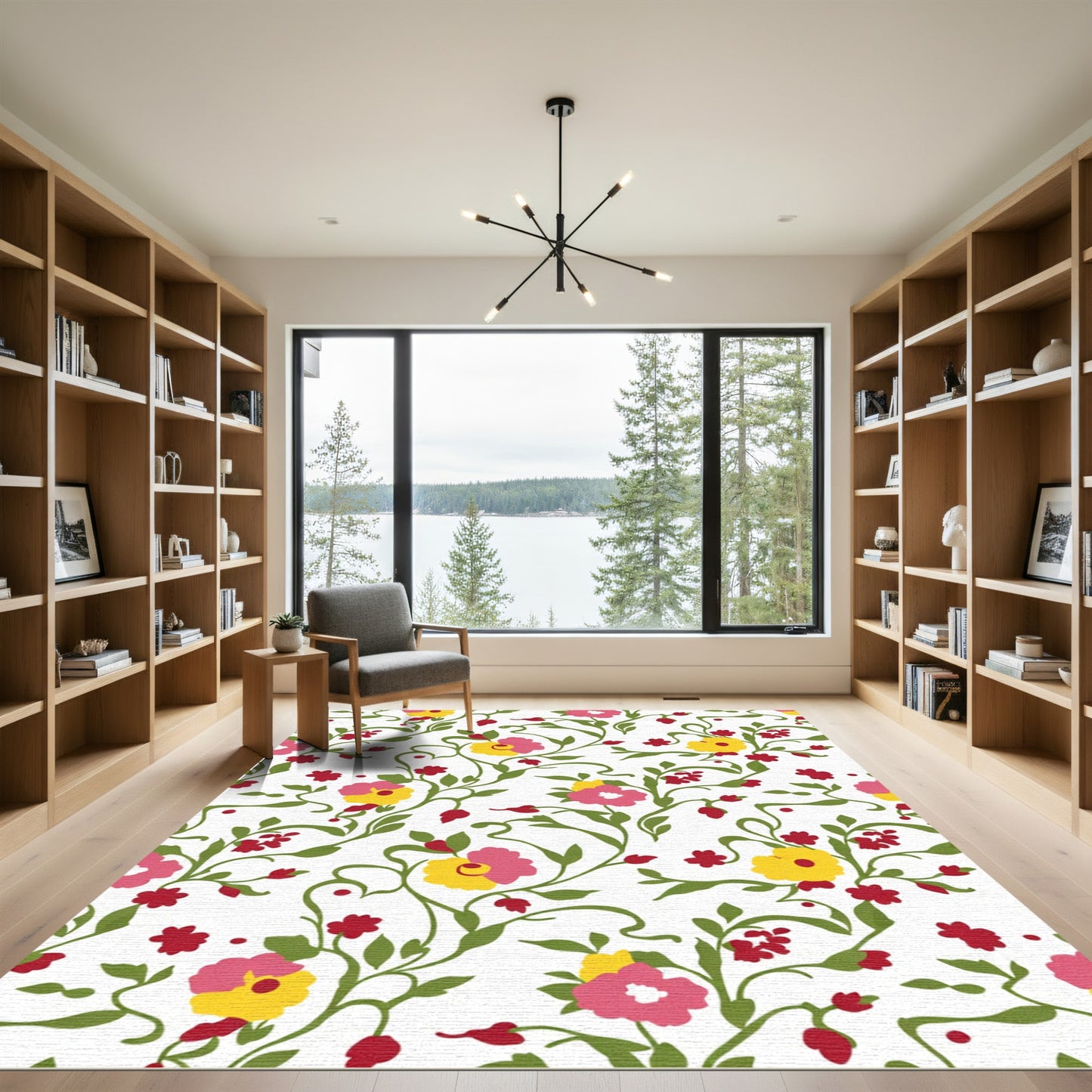 Pink Yellow Floral Vine Garden Rug