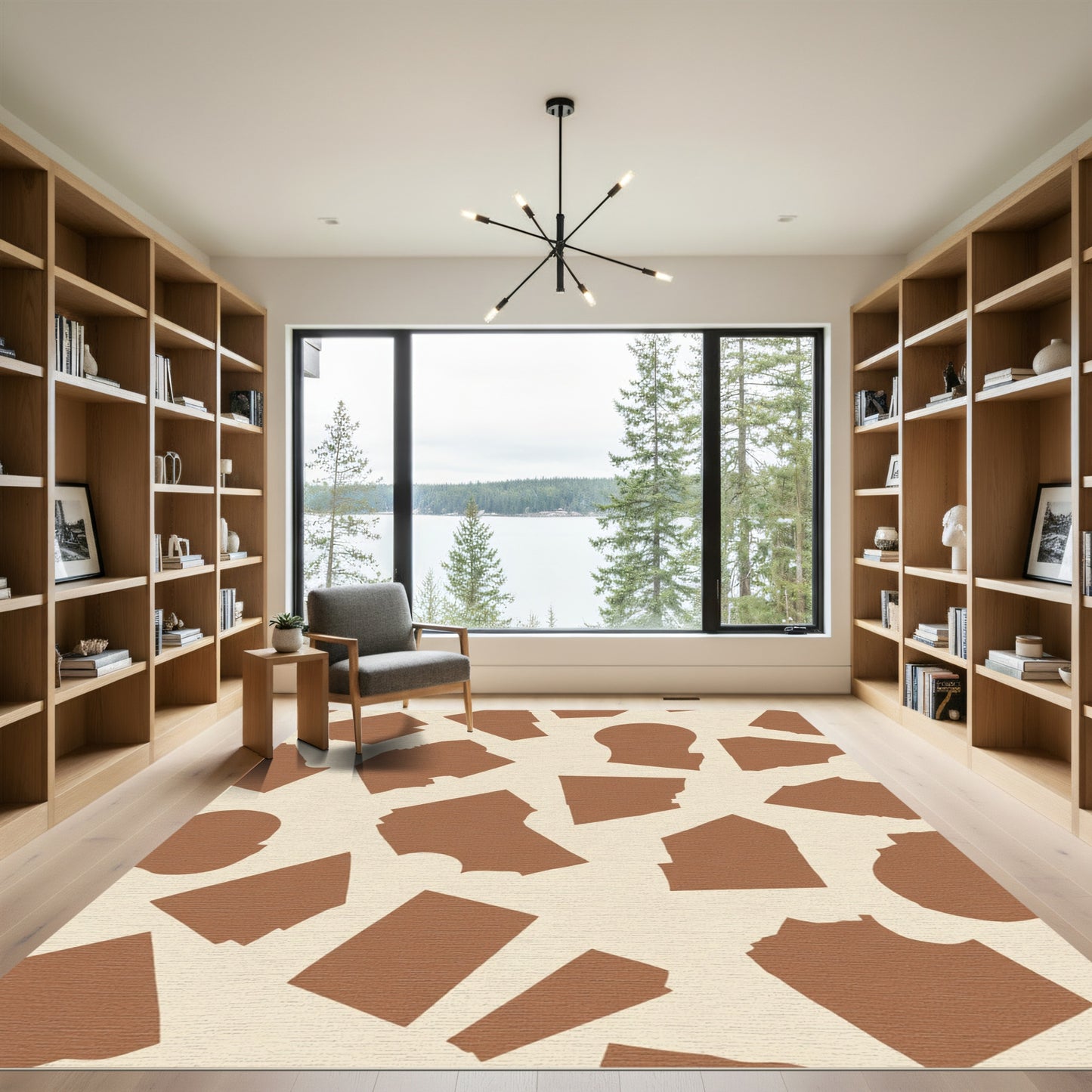 Brown and Cream Abstract Shards Rug