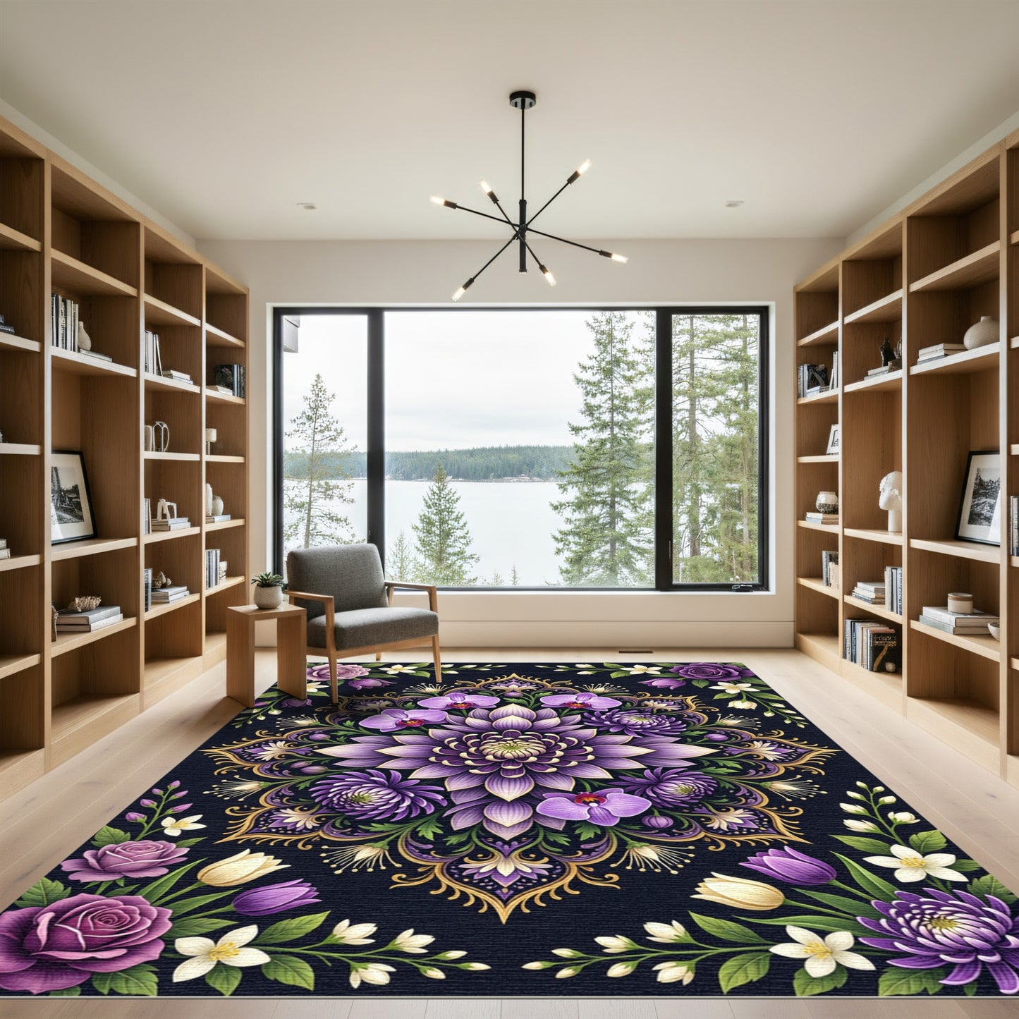 Ornate Violet Floral Mandala Jewel Tone Rug