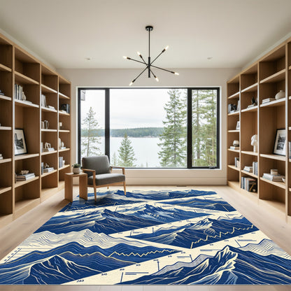 Abstract Blue Mountain Peak Chart Rug