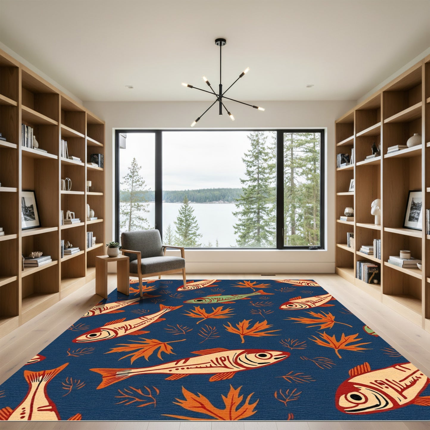 Autumnal Fish And Leaf Collage Rug