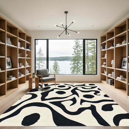 Abstract Black Ivory Organic Flow Rug
