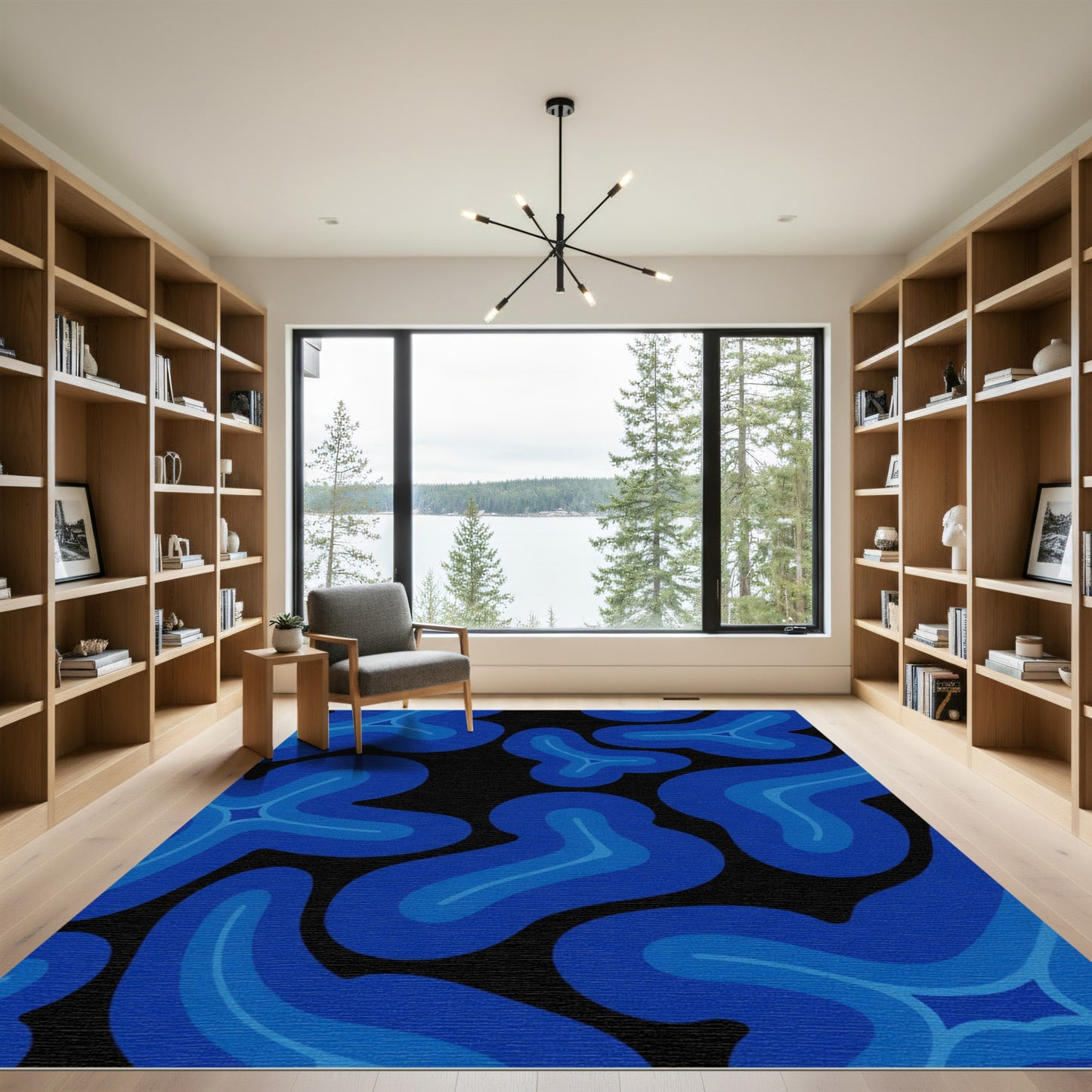 Deep Blue Organic Blob Abstract Rug