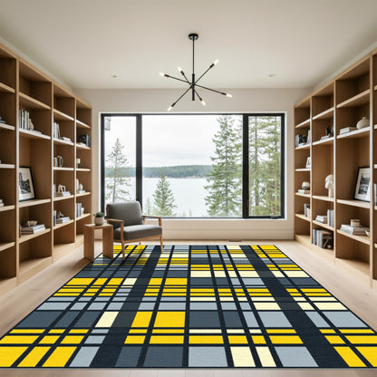Bold Yellow And Gray Plaid Grid Rug