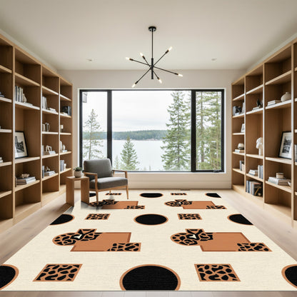 Brown Cheetah Spot Geometric Circles Rug