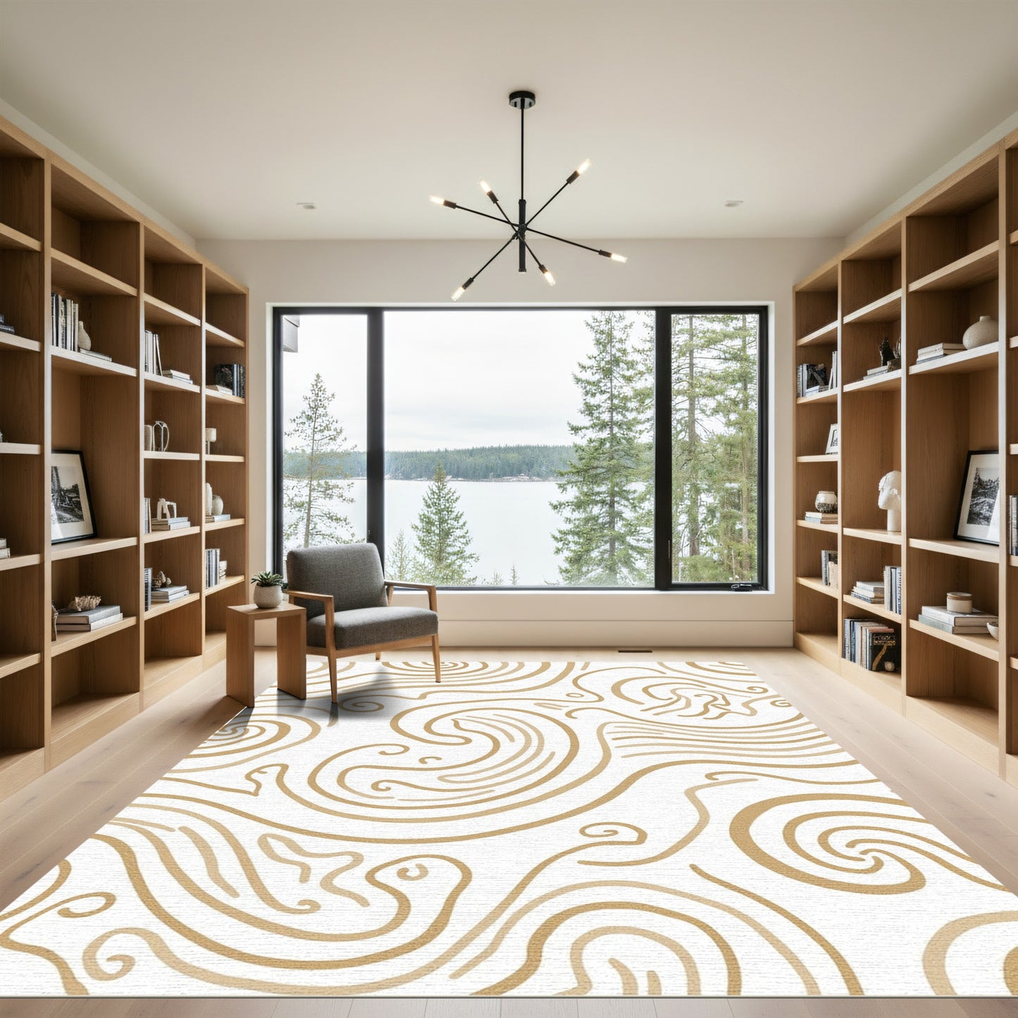 Tan Swirl Mid Century Modern Organic Rug