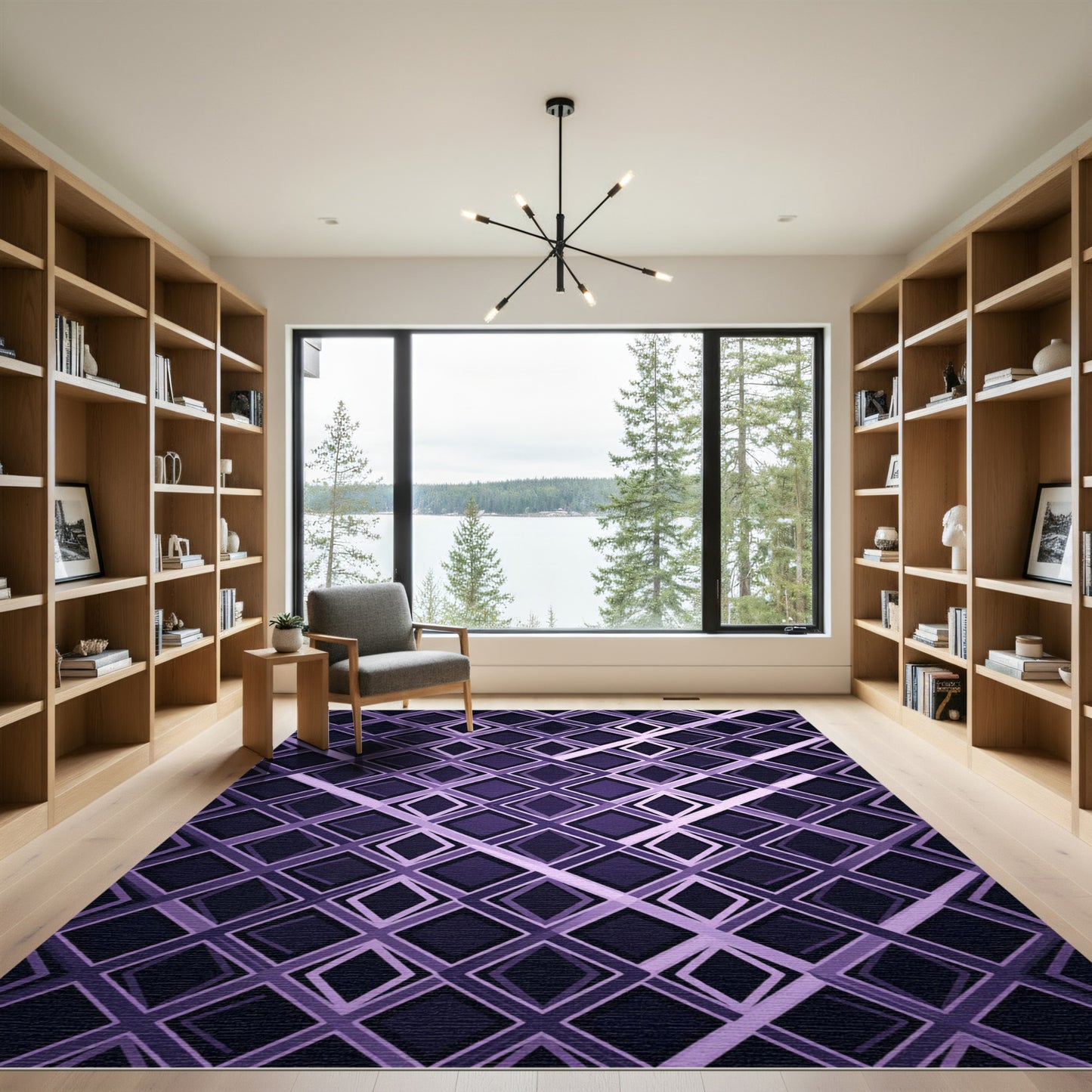 Modern Purple Geometric Diamond Grid Rug