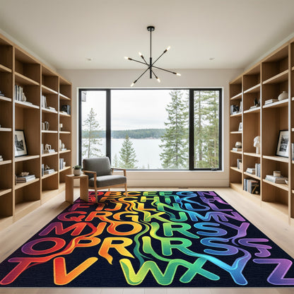 Vibrant Rainbow Liquid Alphabet Flow Rug