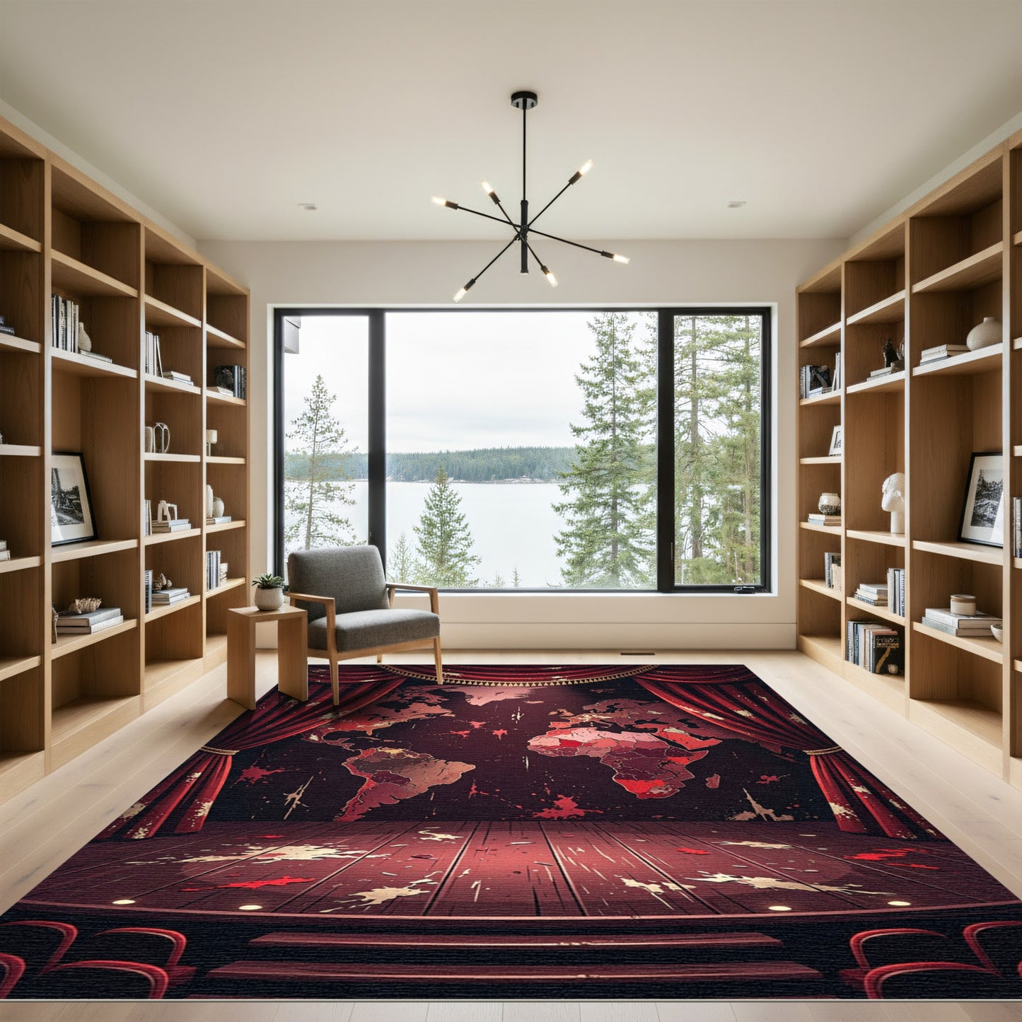 Dramatic Red World Map Splatter Rug