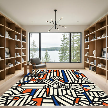Bold Geometric Stripes with Orange Accents Rug