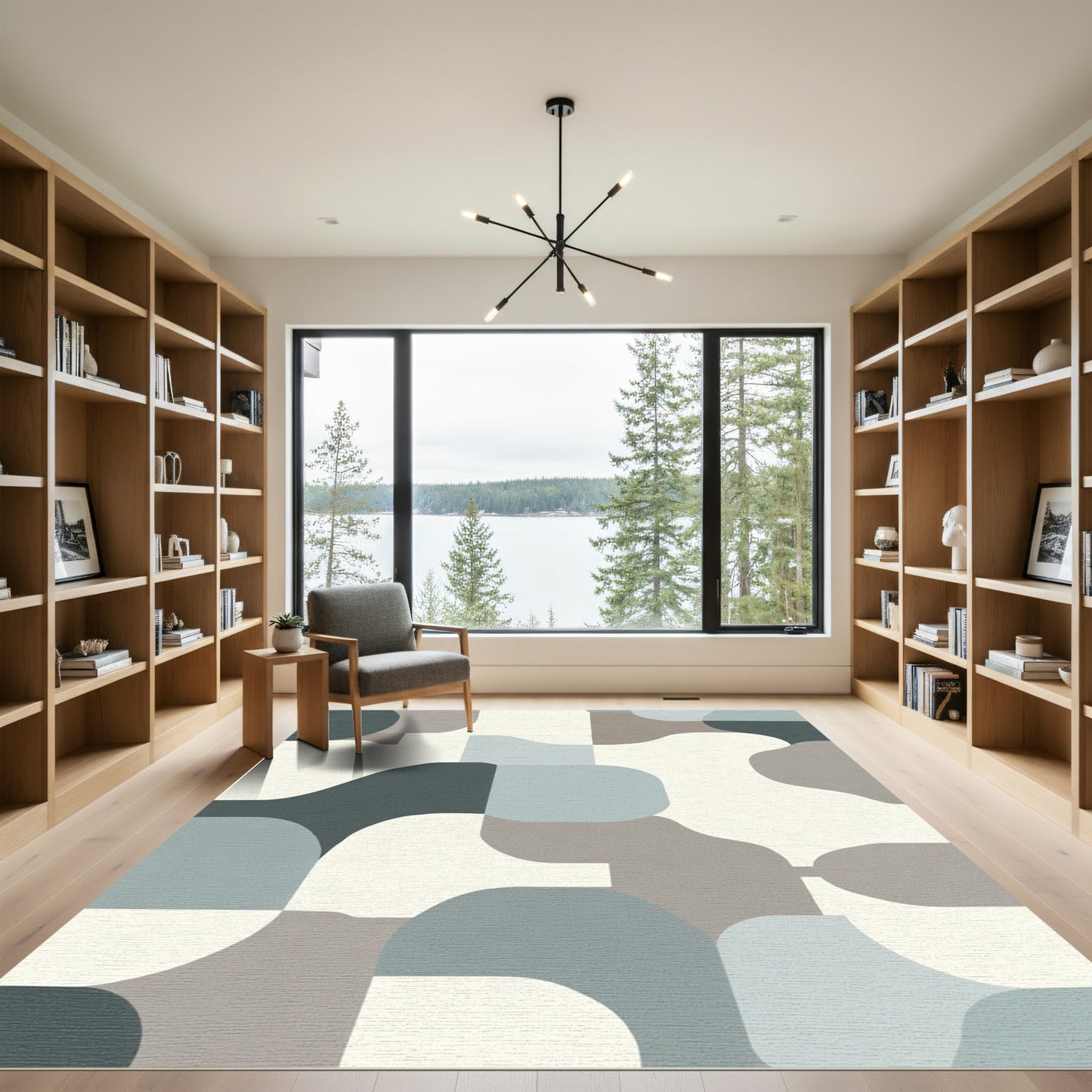 Cool Toned Abstract Rounded Squares Rug