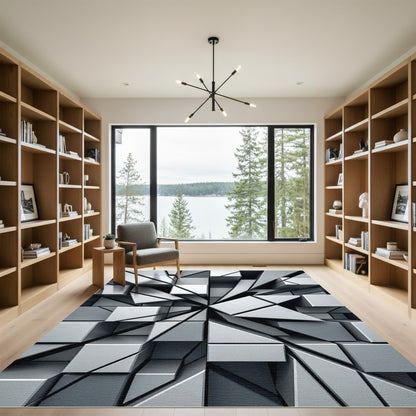 Monochrome Geometric Three Dimensional Abstract Cube Rug