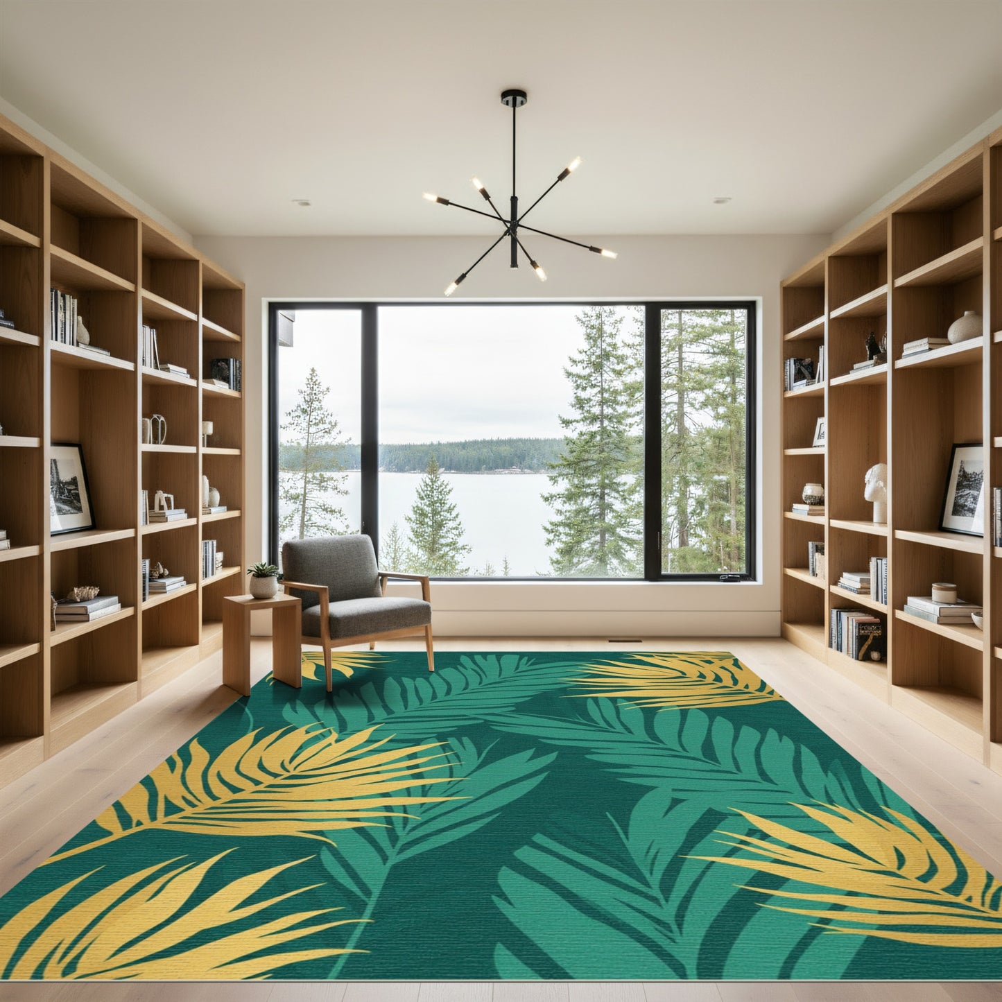 Gold Tropical Leaf Emerald Garden Rug