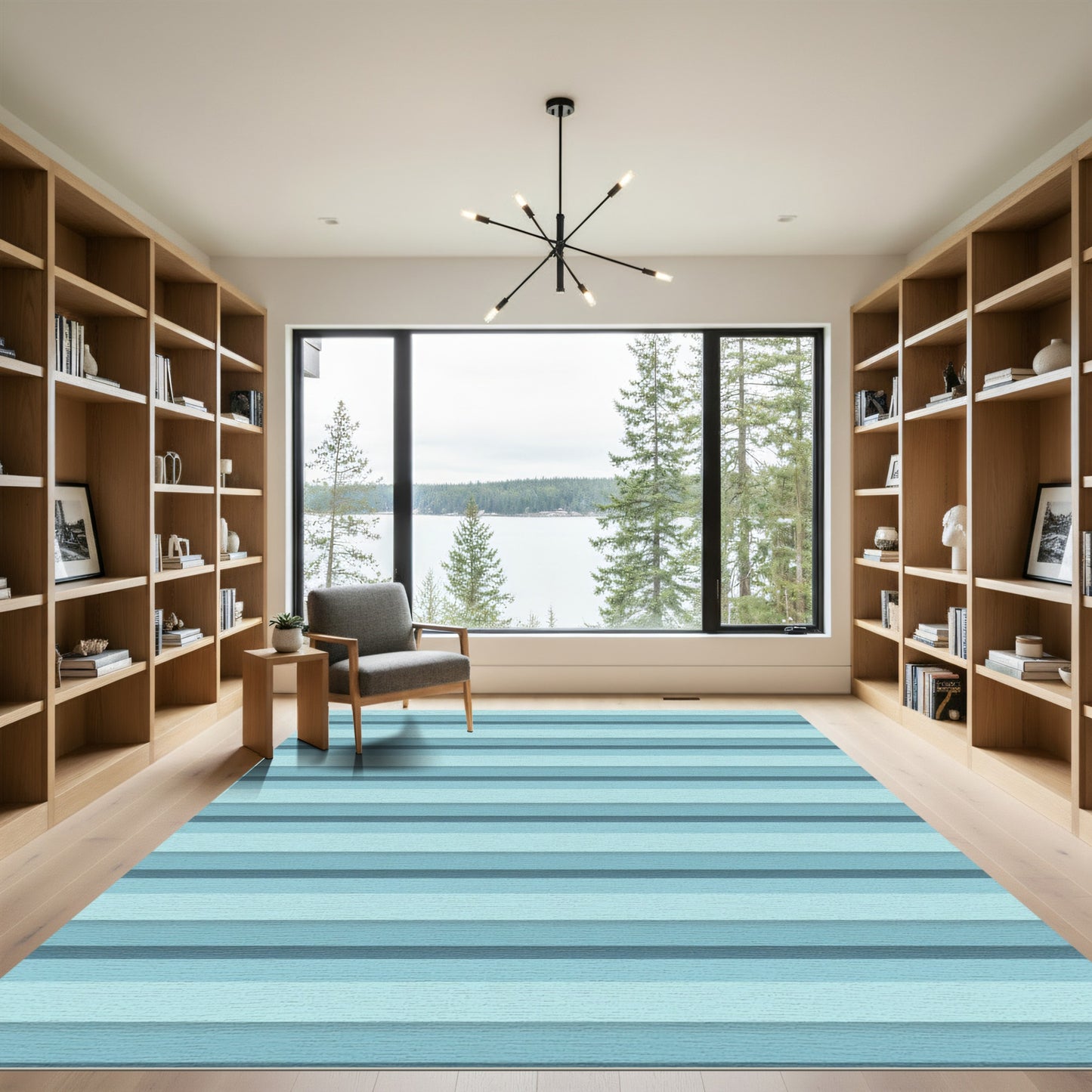 Cool Blue Ombre Striped Rug