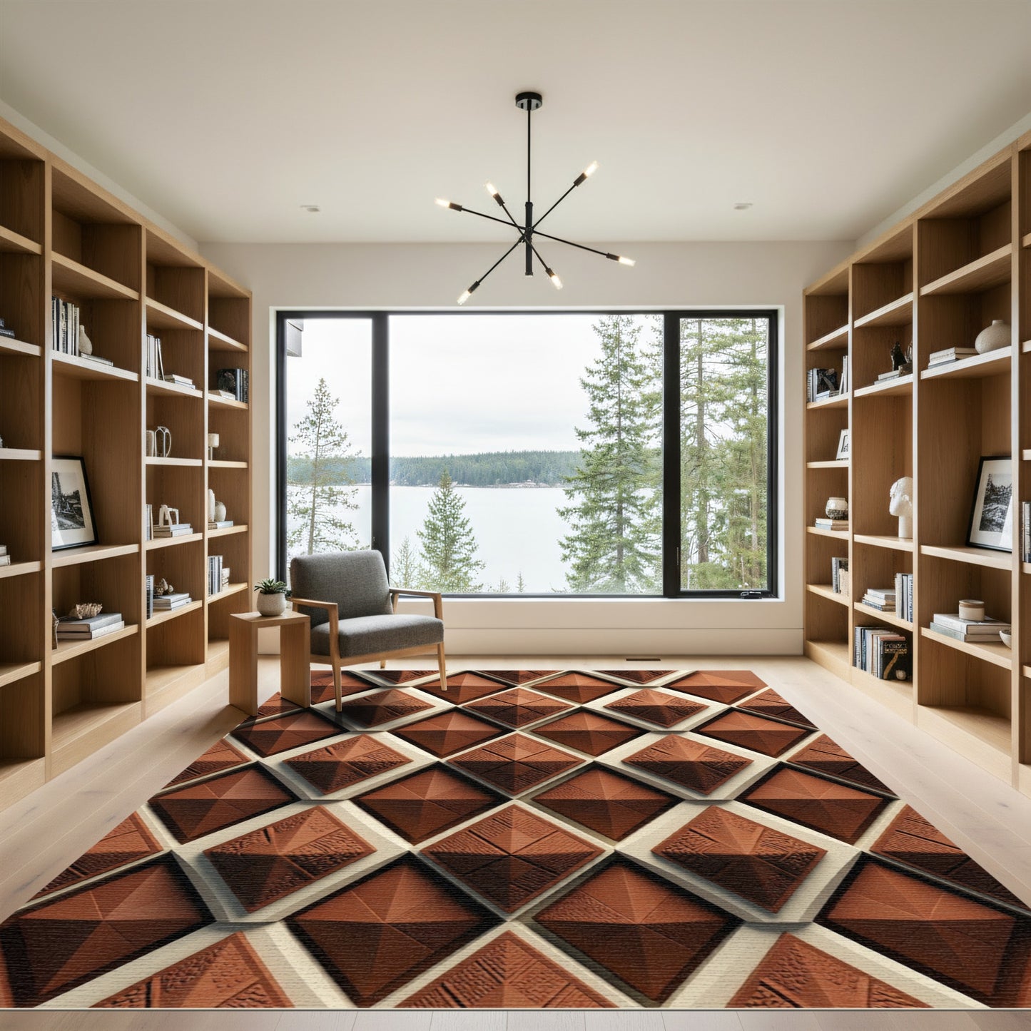 Chocolate Brown Geometric Diamond Relief Rug