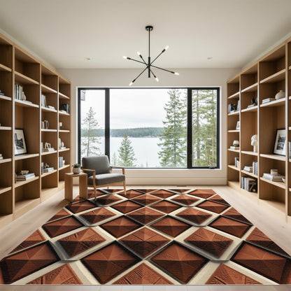 Chocolate Brown Geometric Diamond Relief Rug