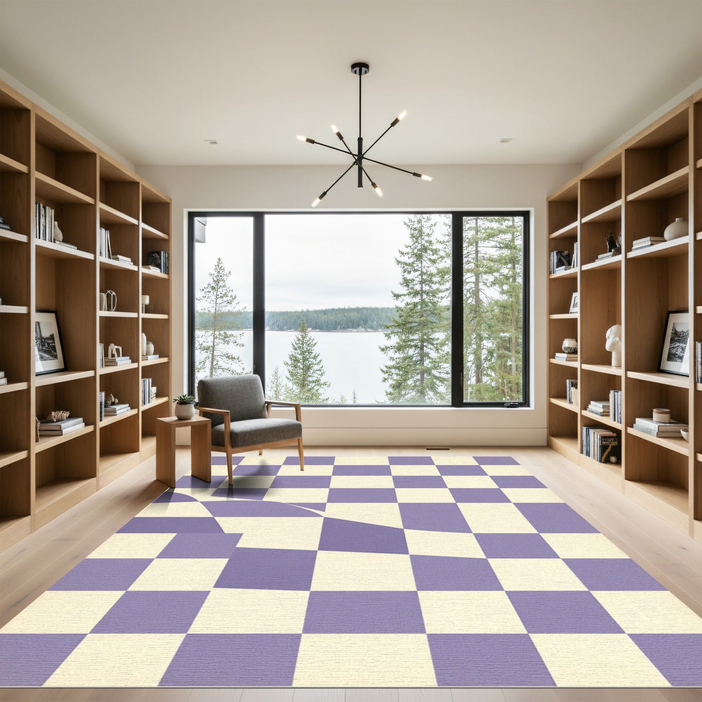 Lilac White Checkerboard Wave Rug