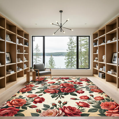Elegant Romantic Rose Bouquet Floral Rug