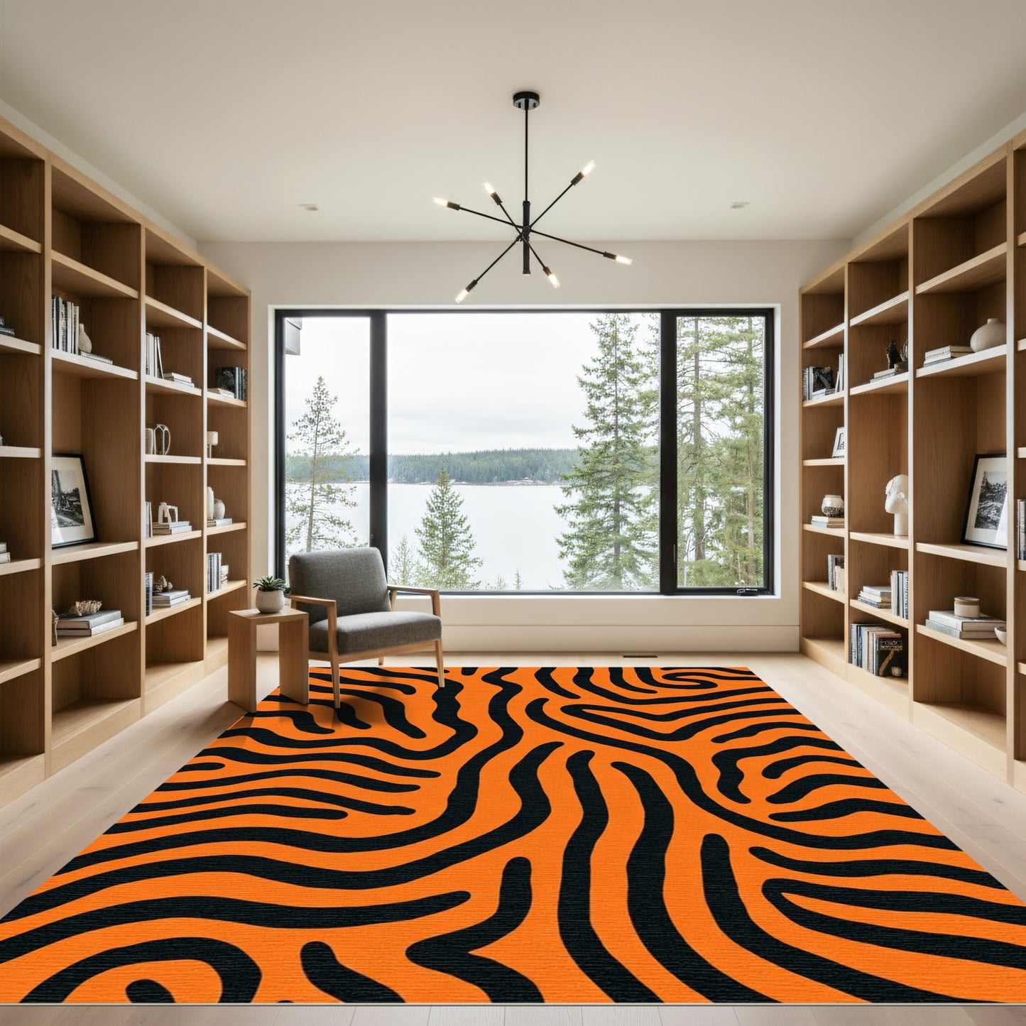 Bold Orange Black Wavy Stripes Rug