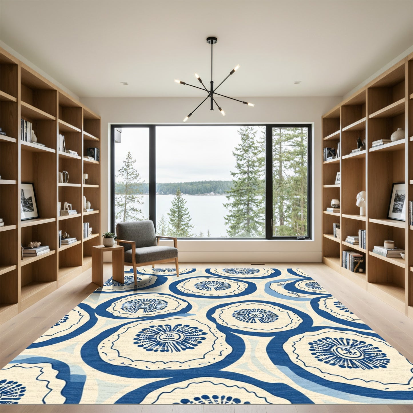Indigo Floral Medallion Cream Rug