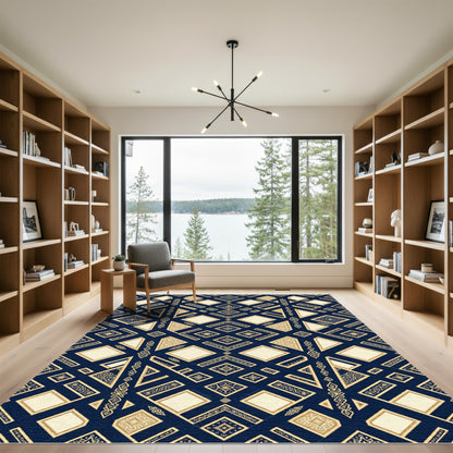 Gold Geometric Diamond Medallion Rug